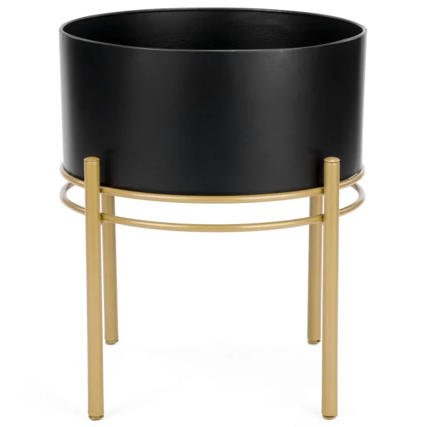 Attitudes Import 2 Black Planter On Gold Base - Large* Vases & Pots