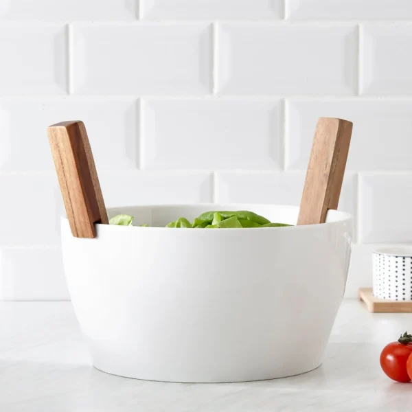 Safdie & Co Ceramic Salad Bowl With Utensils* Serving Accessories