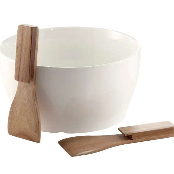 Safdie & Co Ceramic Salad Bowl With Utensils* Serving Accessories