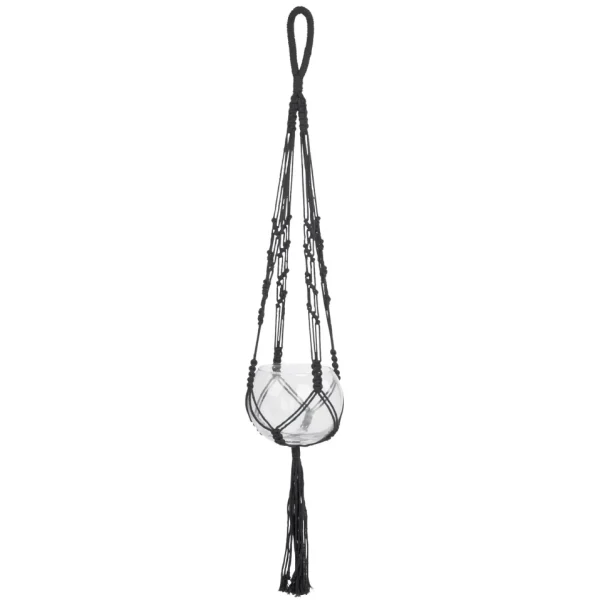Attitudes Import Macrame Planter With Glass Pot - Black* Planters