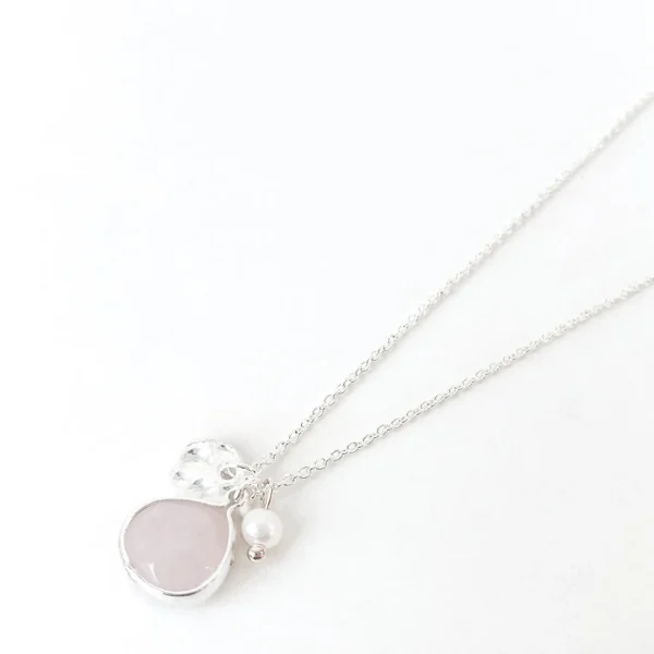 Caracol Necklace With Natural Stones Pendant - Silver & Pink* Necklaces